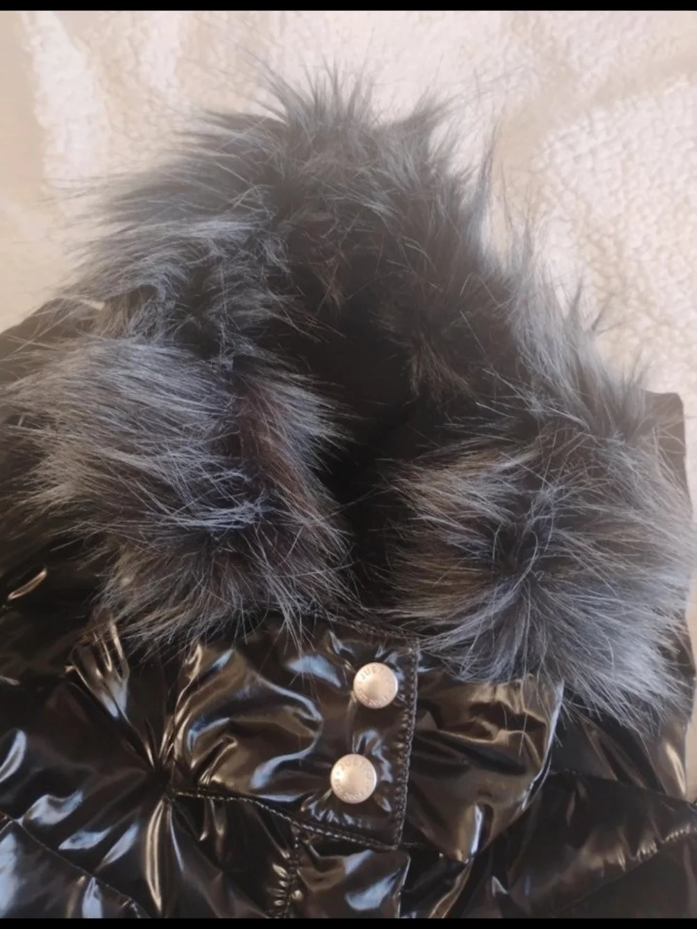 Justice Black Shiny Puffer Coat with Faux Fur Hood